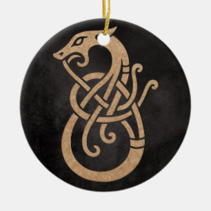 Décoration En Céramique Symbole du nœud du serpent viking doré