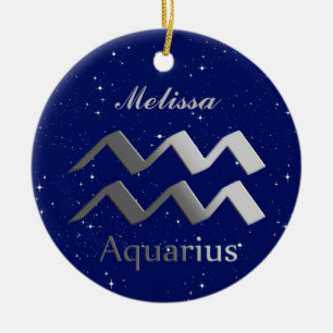 Décoration En Céramique Symbole du signe solaire Aquarius avec nom