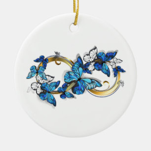 Décoration En Céramique Symbole Infini de Papillons Morpho Bleus