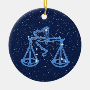 Décoration En Céramique Symbole Libra Constellation et Zodiac avec étoiles