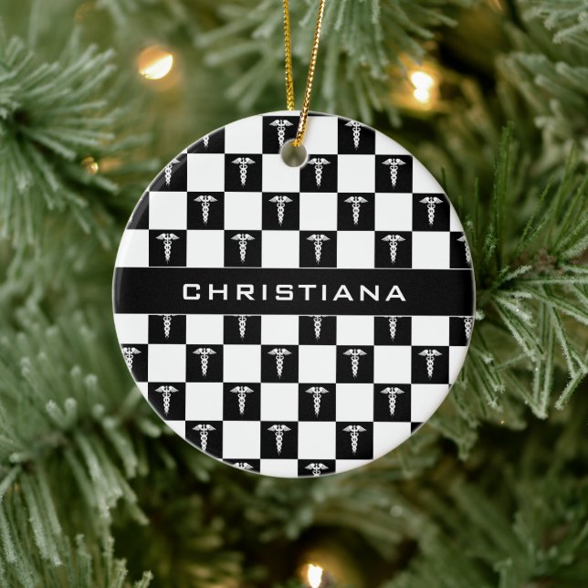 Décoration En Céramique Symbole Médicale noir et blanc personnalisé Caduce (Arbre)