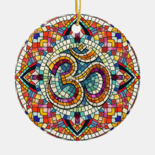 Décoration En Céramique Symbole OM Lotus Mandala Mosaic