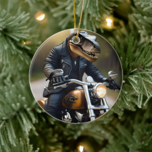 Décoration En Céramique T-Rex Dinosaur Bikie En Moto,