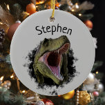 Décoration En Céramique T-rex Tyrannosaurus Dinosaur Personnalisé<br><div class="desc">Cette conception a été créée par art numérique. Elle peut être personnalisée en choisissant l'option personnaliser. Contactez-moi à l'adresse colorflowcreations@gmail.com ou utilisez l'option conversation en haut de la page si vous souhaitez avoir cette conception sur un autre produit. Achetez ma peinture acrylique abstraite originale à vendre à www.etsy.com/shop/colorflowart. Voir d'autres...</div>