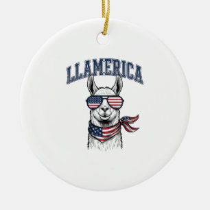 Décoration En Céramique T-Shir gravure vintage lama patriotique Llamerica