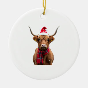 Décoration En Céramique T-Shirt Boho Noël Vache Highland de Noël (4)
