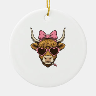 Décoration En Céramique T-shirt vintage Cute Highland Cow Heart Lunettes D