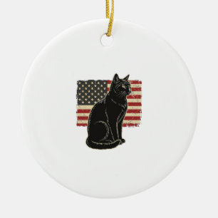 Décoration En Céramique T-Shirt Vintage Graphique Chat Drapeau Patriotique