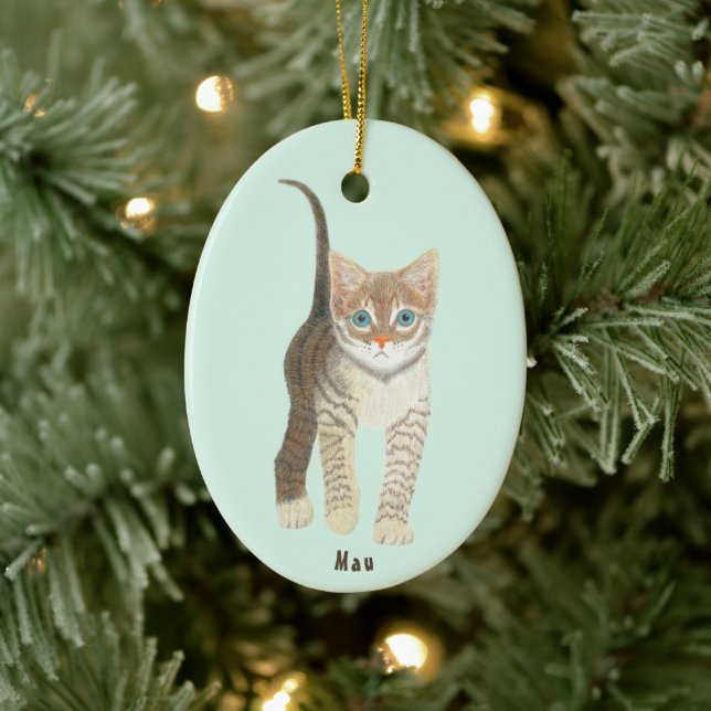 Décoration En Céramique Tabby Cat Oval Ornament (Arbre)