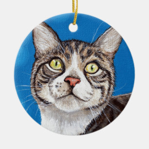 Décoration En Céramique Tabby Cute Peinture Chat