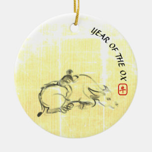 Décoration En Céramique Tableau original Water Buffalo Child Ox Year CRO