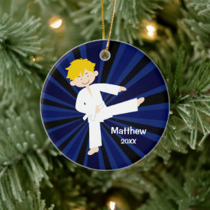 Décoration En Céramique Taekwondo Karate White Belt Boy Personnalisé