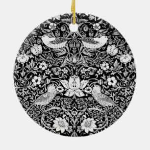 Décoration En Céramique Tapisserie Art Nouveau Oiseau & Fleur, Noir & Blan