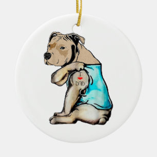 Décoration En Céramique Tatouage de chien Pitbull J'aime Papa Drôle de Fam