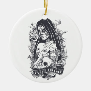 Décoration En Céramique Tatouage de femme à la tête de mort sucrée gothiqu