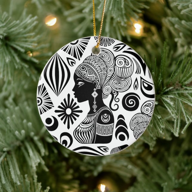 Décoration En Céramique Tatouage Tribal Portrait de Fille Africaine (Arbre)