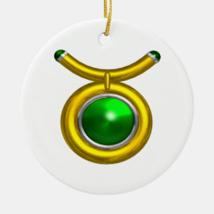 Décoration En Céramique TAURUS ZODIAC ANNIVERSAIRE JEWEL VERT EMERALD Gold
