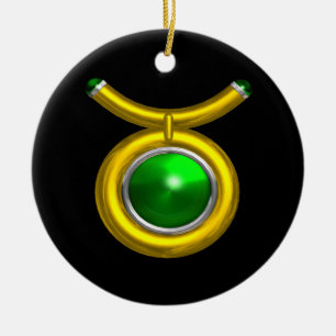 Décoration En Céramique TAURUS ZODIAC ANNIVERSAIRE JEWEL VERT EMERALD Gold