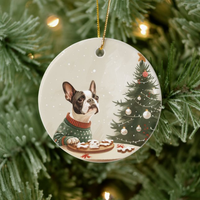 Décoration En Céramique Tchiens de Noël Boston Terrier (Arbre)