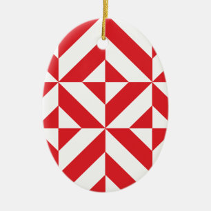 Décoration En Céramique Tchry Red Geometric Deco Cube Pattern
