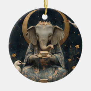 Décoration En Céramique Tea Party mystique d'éléphants sous la lune de cro