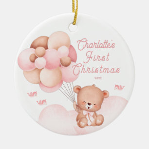 Décoration En Céramique Teddy Bear Baby's First Christmas Ceramic Ornamen