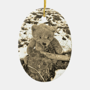 Décoration En Céramique Teddy Bear dans le ton Holly, Sepia