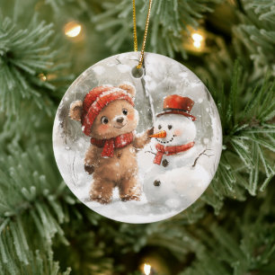 Décoration En Céramique Teddy Bear et Snowman