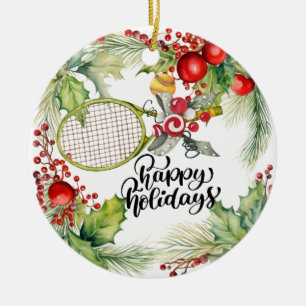 Décoration En Céramique Tennis Noël avec aquarelle raquette