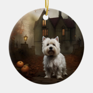 Décoration En Céramique Terrier blanc de l'ouest de l'Écosse Halloween Épo