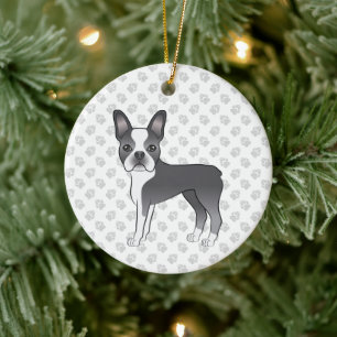 Décoration En Céramique Tervueren et blanc Boston Terrier Chien de dessin