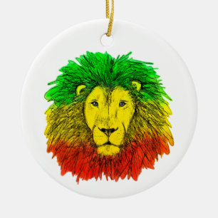 Décoration En Céramique Tête de lion rasta rouge jaune vert dessin Jamaïqu