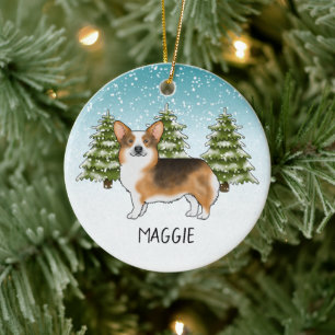 Décoration En Céramique Tête rousse Tri Pembroke Corgi Noël d'hiver