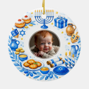 Décoration En Céramique Texte personnalisé photo Premier Hanukkah de bébé