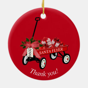 Décoration En Céramique "Thank you!" Year Red Wagon Christmas Ornament