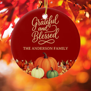 Décoration En Céramique Thanksgiving citrouille terracotta Grateful béni