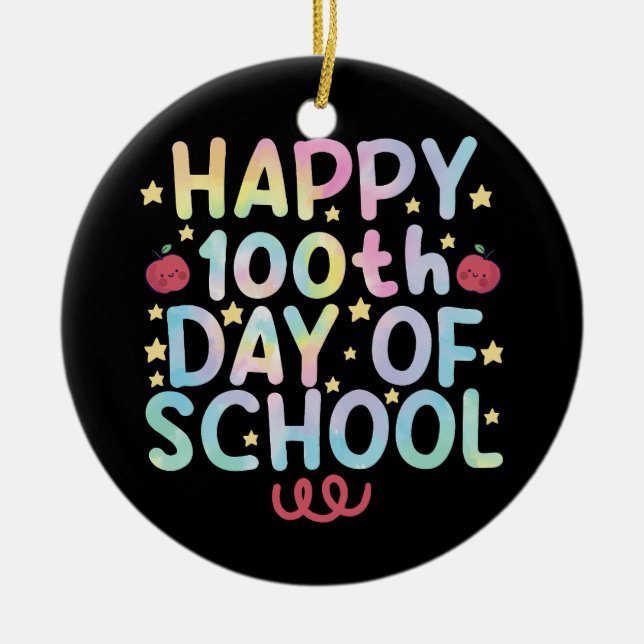 Décoration En Céramique Tie Dye Joyeux 100ème Jour De L'Enseignant Étudian (Devant)