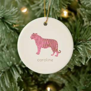 Décoration En Céramique Tigre Rose Nom Personnalisé Noël Prépa