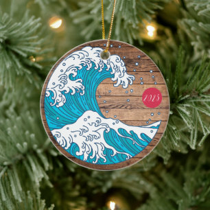 Décoration En Céramique Titre rustique Vague et soleil - Nom de l'année pe