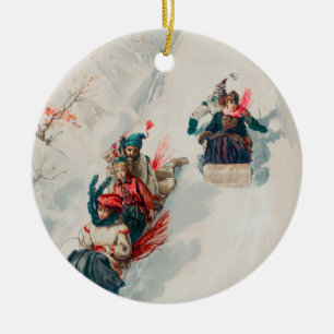 Décoration En Céramique "Tobogganing", Chromolithographie, Louis Prang & C