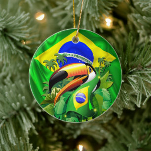 Décoration En Céramique Toco Toucan avec Cravate du drapeau brésilien
