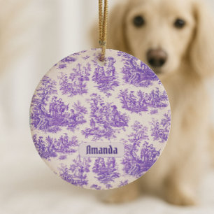 Décoration En Céramique Toile de Jouy fleurie violette vintage monogramme