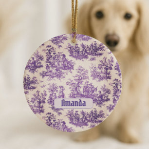 Décoration En Céramique Toile de Jouy florale violette vintage monogramme