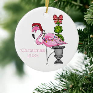 Décoration En Céramique Topiaire de flamant rose personnalisé pour Noël