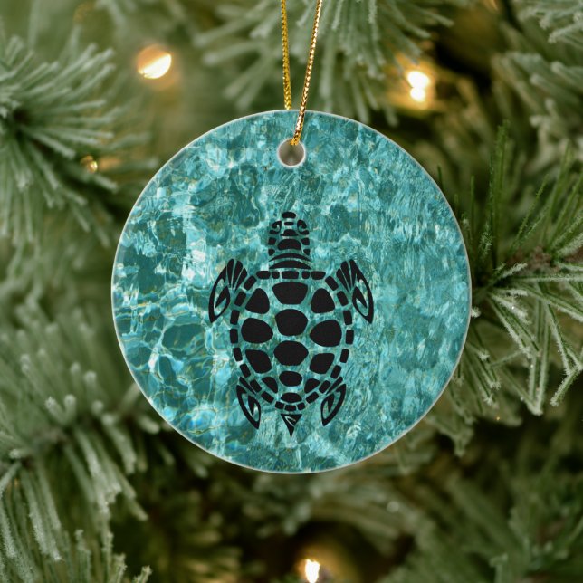Décoration En Céramique Tortue de mer Tribal bleu Aqua (Arbre)