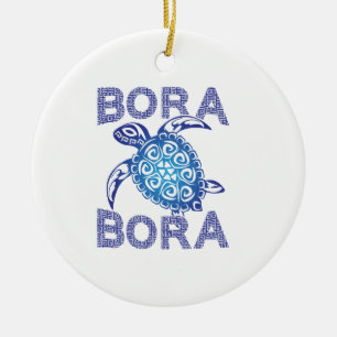 Décoration En Céramique Tortue de mer tribale bleue polynésienne Bora Bora