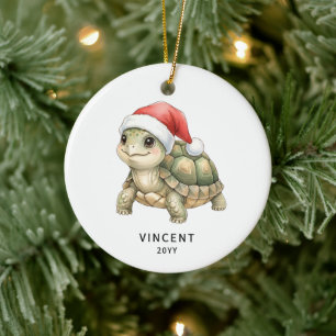 Décoration En Céramique Tortue de Noël personnalisée avec chapeau de Père