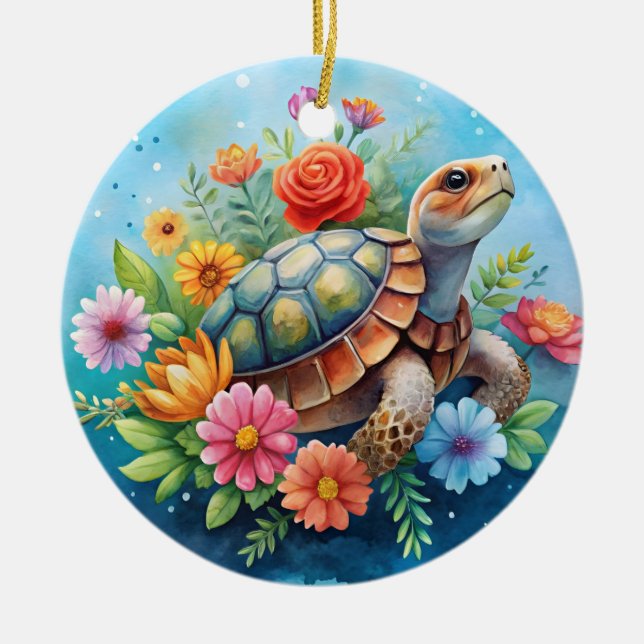 Décoration En Céramique Tortue florale (Devant)