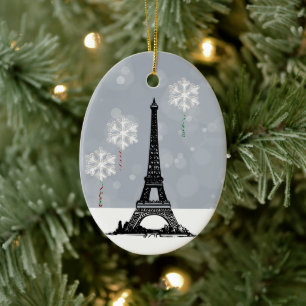 Décoration En Céramique Tour Eiffel d'hiver, Balloirs à flocons de neige N