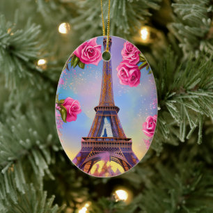 Décoration En Céramique Tour Eiffel personnalisée Rose rose chic Noël